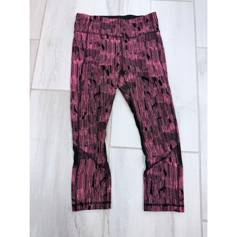 Lululemon Pace Rival Crop Pink Black Static Mesh Running Leggings Size 4